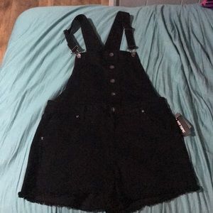 Black overall shorts